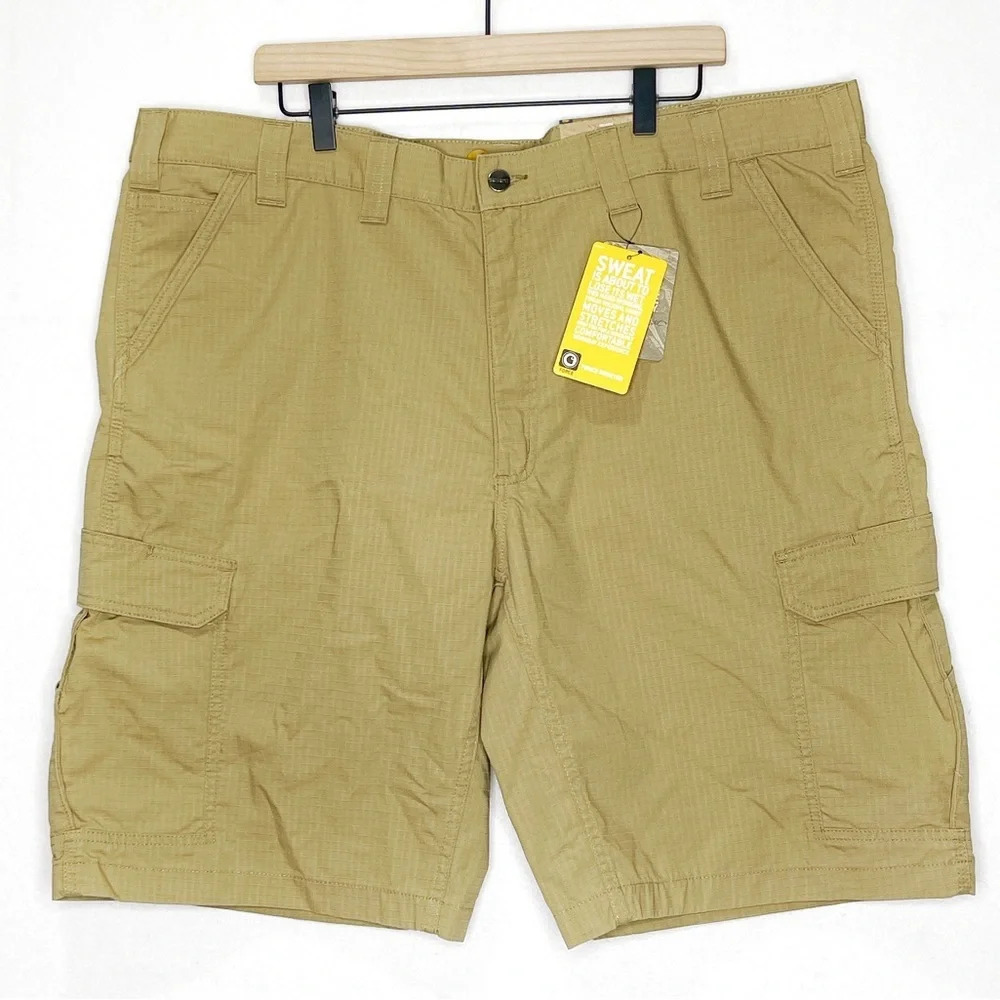 NWT Carhartt Force Broxton Cargo Shorts Relaxed Fit Khaki Ripstop 44 Waist